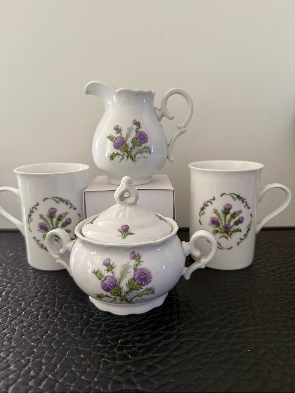 Sugar And Creamer With Lid & 2 Coffee Cups Set of 5